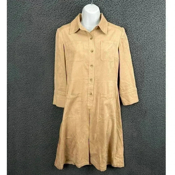 VTG Talbots Faux Suede Button Up Dress Sz 2 Long Sleeve Collared Pockets Petites - Picture 11 of 11